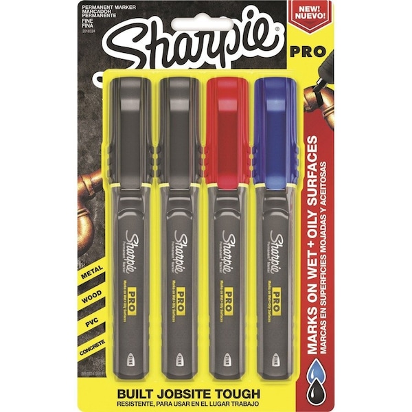 Sharpie Permanent Marker Set, Black, Blue, Red, Fine Tip, 4 PK 2018324 - main