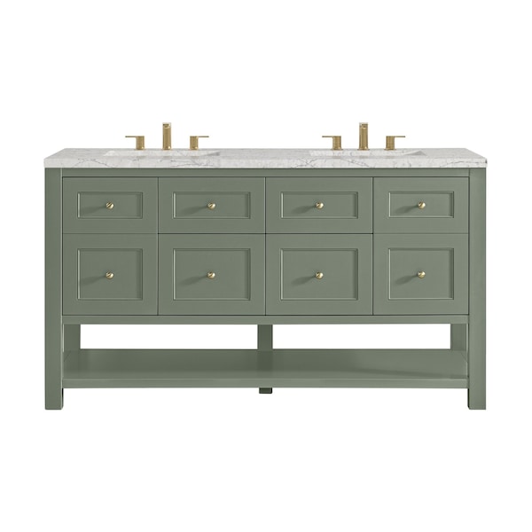 James Martin Vanities Breckenridge 60 in. Double Vanity, Smokey Celadon, w/ 3 CM Eternal Jasmine Pearl Quartz Top 330-V60D-SC-3EJP - main