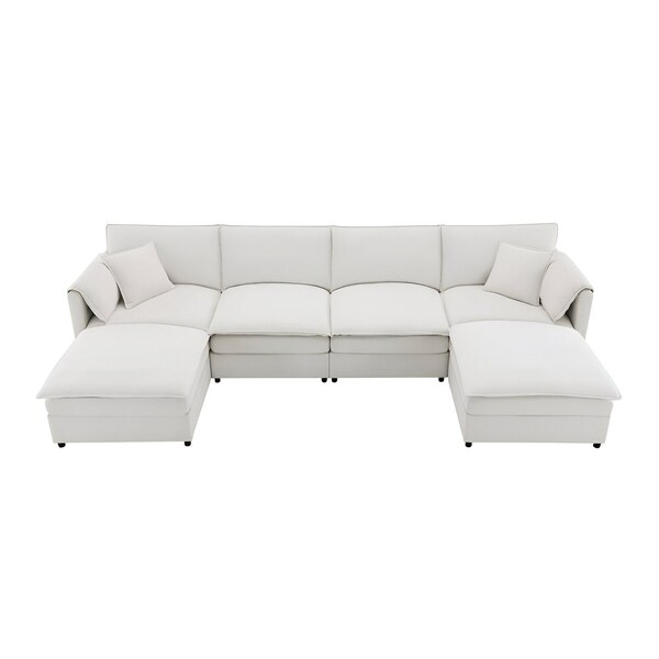 Homeroots 66" Cream Fabric Modular Sleeper Sofa With Ottoman 568290 - main