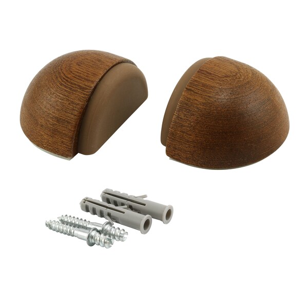 Prime-Line WORKPRO Wooden Adhesive or Screw Mounted Soft Bumper Dome Door Stopper, Sapelly Finish 2 Pack W133317 - main