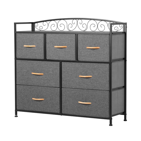Homeroots 39" Gray and Black Steel and Fabric Seven Drawer Combo Dresser 484704 - main