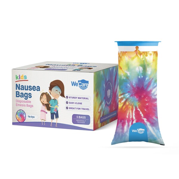 Wecare Kids Emesis Bags For Nausea and Motion Sickness, Individually Wrapped, 5 Pack, Tie Dye Print, 5PK WMN100192 - main
