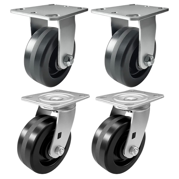 Hyw Products Heavy Duty Caster Set 5in Phenolic Wheels, 2 Rigid & 2 Swivel, 4PK 40-50R-A1-PH-2,40-50S-A1-PH-2 - main
