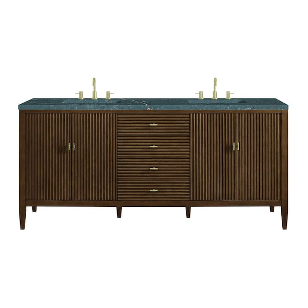 James Martin Vanities Myrrin 72'' D Vanity, Mid Century Walnut w/ Parisien Bleu Silestone Top w/FreePower Wireless Charger 485-V72-WLT-FPBL - main