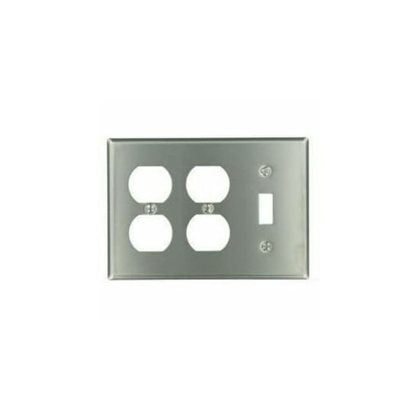 Leviton Combination Wallplate, Standard Size, Gang 3, Brushed Stainless Steel 84047-40 - main