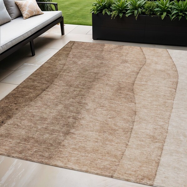 Homeroots 5' X 8' Brown And Beige Ombre Washable Indoor Outdoor Area Rug 581799 - main