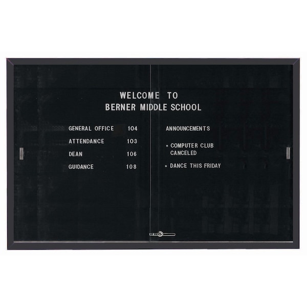 Aarco Enclosed Directory Board w/ Al Frame Sliding Doors, Black Felt, Powder Coated Black, 48''Hx72''W SDC4872BK - main
