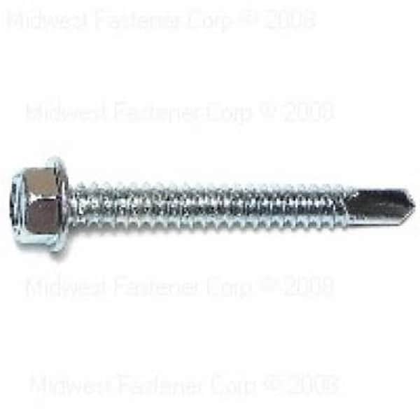Midwest Fastener 10484 Screw, No 14 Thread, 2 in L, Washer Head, Hex Drive, Self-Drilling Point, Zinc, 1PK M10484 - main