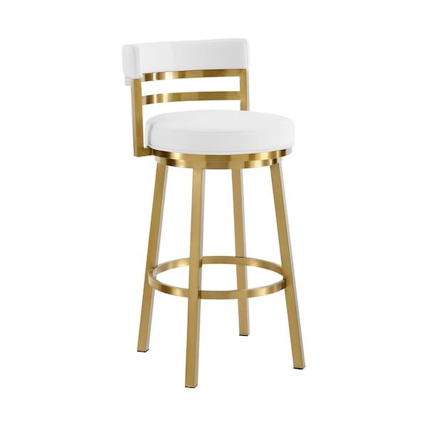 Armen Living Madrid 26in Swivel Counter Stool in Gold Brushed Stainless Steel with White Faux Leather LCMASWBABGLWH26 - main