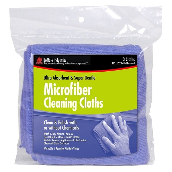 Buffalo Cleaning Cloth, 12 in L, 12 in W, Polyester/Polyamide, Blue, 3PK 64000 - main
