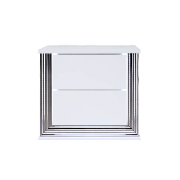 Homeroots 25" White Solid and Manufactured Wood Lighted Two Drawer Nightstand 564662 - main
