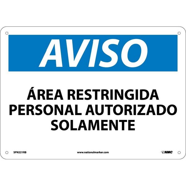 Nmc Notice Restricted Area Personnel Only Sign - Spanish, SPN221RB SPN221RB - main
