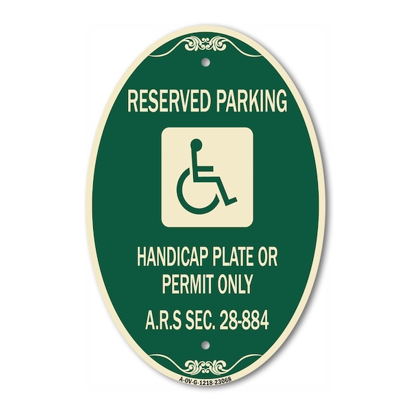 Signmission Reserved Parking Handicap Plate or Permit Onl, 12 In X 18 In Architectural, Heavy Gauge Aluminum A-OV-G-1218-23068 - main