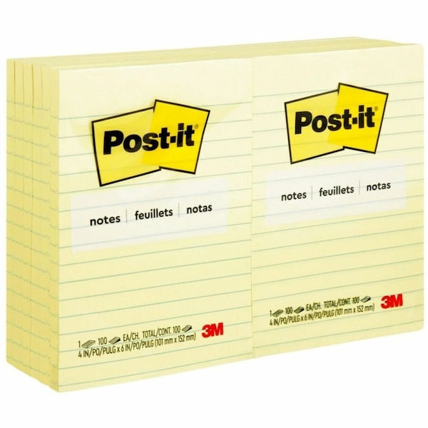 Post-It reg Notes Original Lined Notepads, Yellow MMM660YW - main