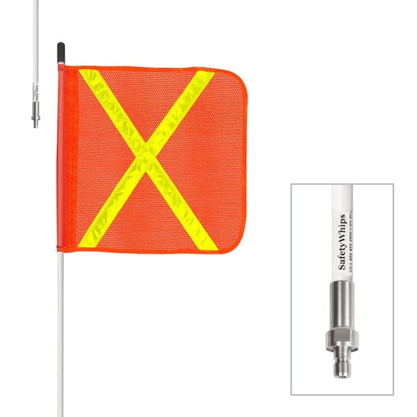 Safetywhips Warning Whip Heavy Duty Whip with Flag, White Whip, Orange Flag, Yellow Reflective X, 36 Length SW03QDNP-X - main