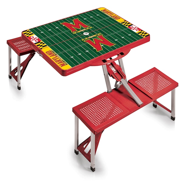Picnic Time Family Of Brands Maryland Terrapins - Football Field - Picnic Table Portable Folding Table, Red 811-00-100-315-0 - main