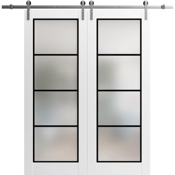 Sartodoors Sturdy Double Barn Door with Frosted Glass Planum 2132 White 36x84 Solid Core Modern Interior PLANUM2132DB-S-WS-36 x 84 - main