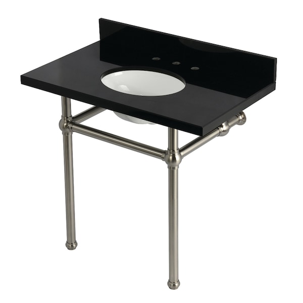 Kingston Brass 36" Black Granite Console Sink with Brass Legs, 8-Inch, 3-Hole, Black Granite/Brushed Nickel KVPK3630KB8 - main