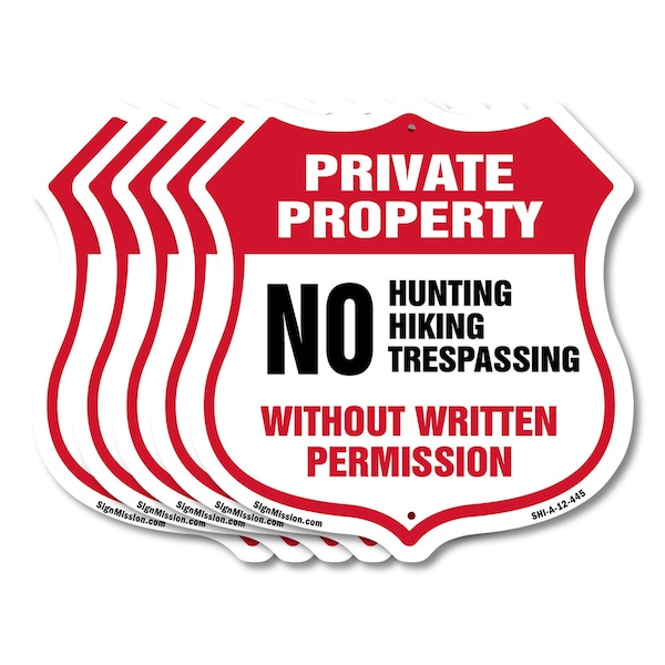 Signmission Private Property Shield Sign No Hunting, 12 inch X 12 inch, Aluminum Metal Sign, 5PK SHI-A-5Pack-12-445 - main