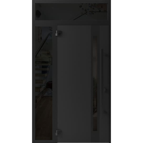 Vdomdoors Front Exterior Prehung Steel Door Ronex1033 Teak Sidelight and Transom Window Sidelite Entry Metal RONEX1033EXD-OAK-W36+14 X H80+16-RH-I - main