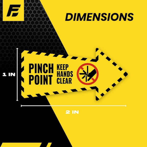 Fuel Stickers Pinch Point Stickers (Multi-Direction Arrow), Pinch Point Warning, Safety, MRO Labels, 2in x1in 4PK 2x1PINCH-ARROW-4PK - main