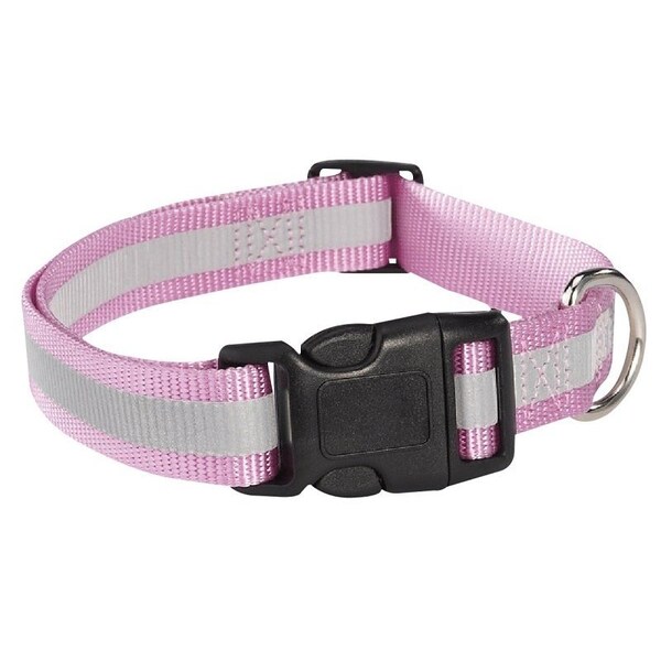 Guardian Gear Dog Collar, 6 to 10 in L Collar, 3/8 in W Collar, Nylon, Pink, Reflective Taping ZA984 06 75 - main