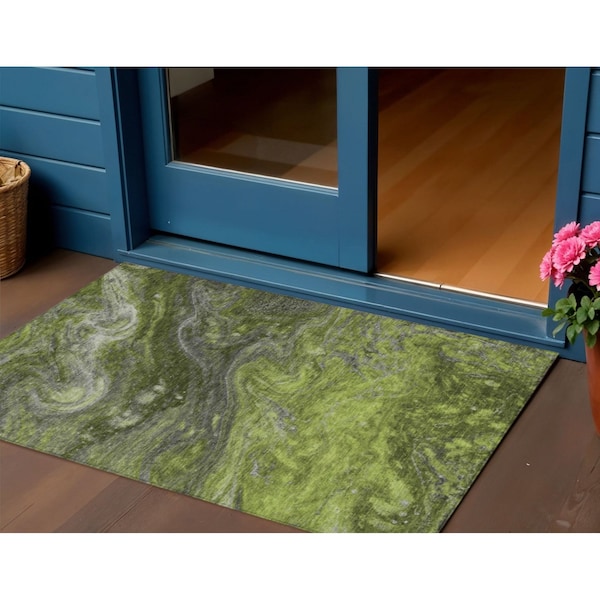 Homeroots 3' X 5' Olive Green And Lime Green Abstract Washable Indoor Outdoor Area Rug 577829 - main