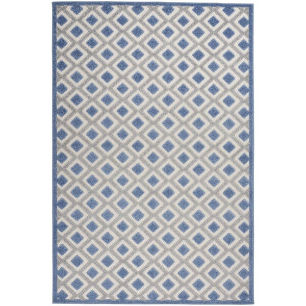 Homeroots 4' X 6' Blue And Gray Geometric Indoor Outdoor Area Rug 546855 - main
