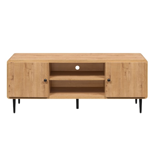 Homeroots 55in Oak Wood Enclosed and Open Storage TV Stand 724165 - main
