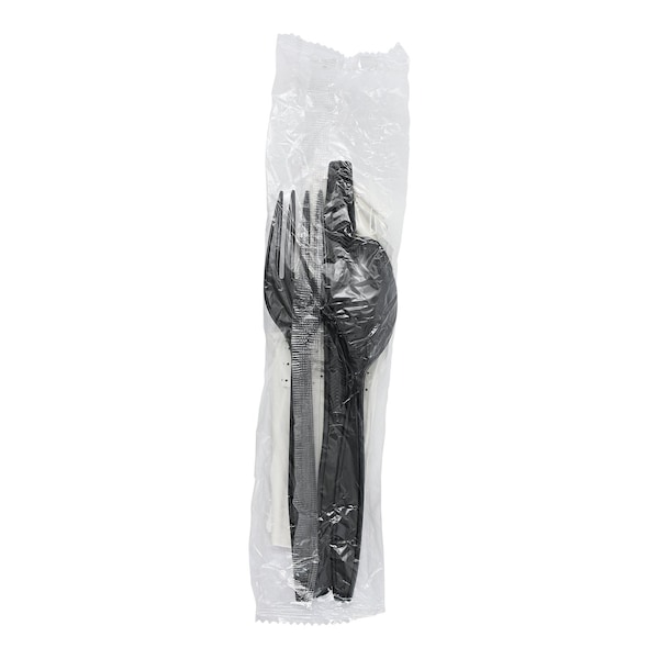 Empress Heavy Weight Cutlery Kit PS Black Fork Teaspoon Knife S&P Napkin, 250PK E188000 - main
