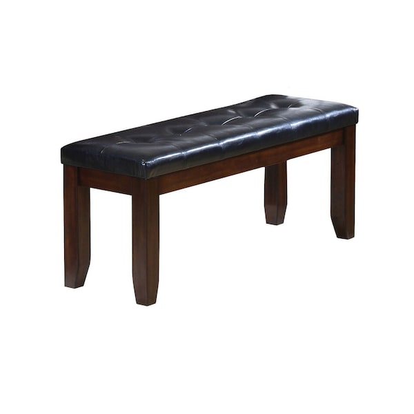 Homeroots 48in Black and Espresso Faux Leather and Wood Upholstered Bench 286541 - main