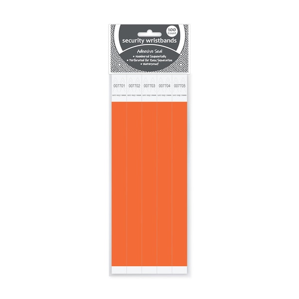 C-Line Products 3/4" x 10" Orange DuPont Tyvek Security Wristbands, 100/PK 89102 - main