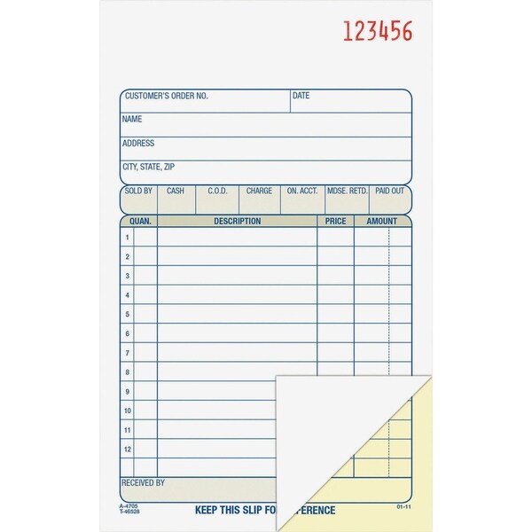 Cardinal Brands Adams, 2-Part Sales Book, 6 11/16 X 4 3/16, Carbonless, 50PK DC4705 - main