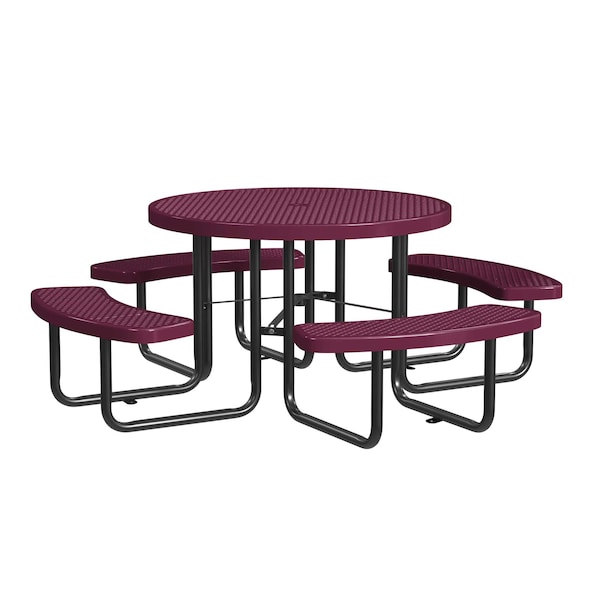 Leisure Craft Round Picnic Table, Burgundy, In Ground Mount, 46 in T46ROIG-BURGUNDY - main