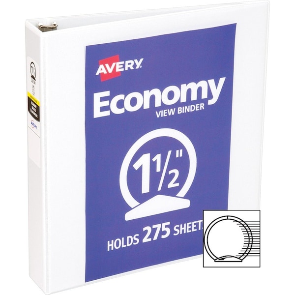 Zoro Select 1-1/2" Round Economy Binder, White, 11 x 8.5 AVE05726 - main