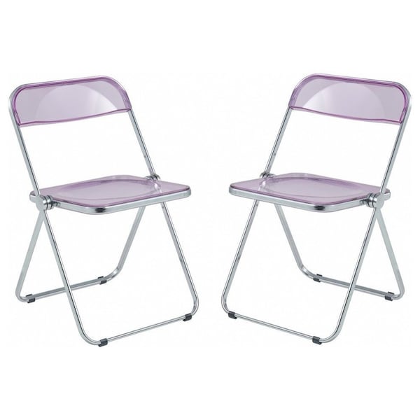 Leisuremod Lawrence Acrylic Folding Chair with Metal Frame, Magenta, 2PK LF19PU2 - main