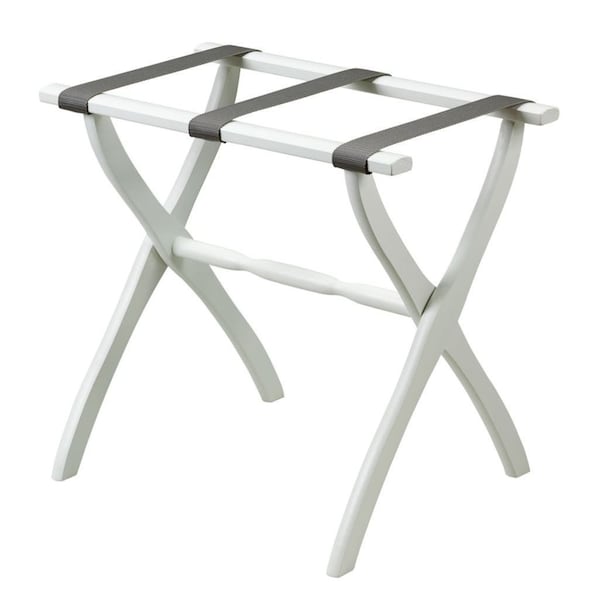 Homeroots White Folding Luggage Rack With Gray Straps 489579 - main