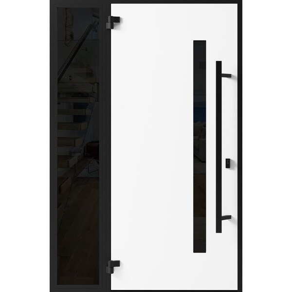 Vdomdoors Front Exterior Prehung Steel Door Ronex0162 Red Oak Sidelight Exterior Window Sidelite Entry Metal RONEX0162EXD-RED-W36+14 X H80-RH-I - main
