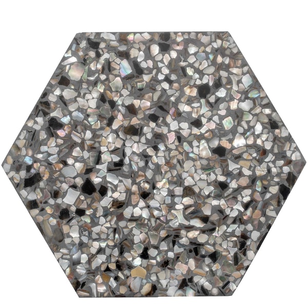 Apollo Tile Amalfi 9x8 in. Black with Amber Pearl flecks Glossy Shell, Terrazzo Hexagon Tile, 5PK APLAQT8803HXBLK - main