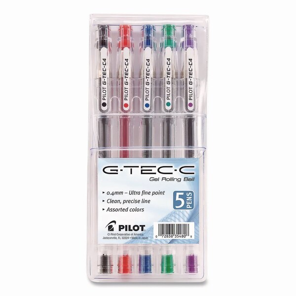 Pilot G-TEC-C Ultra Gel Pen, Stick, Extra-Fine 0.4 mm, Assorted Ink Colors, Clear Barrel, 5PK 35480 - main