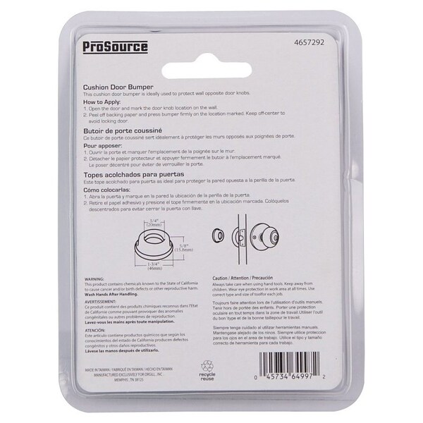 Prosource Door Stop, 1-3/4 in Dia Base, 1-3/4 in Dia x 5/8 in H Projection, Polyurethane PU, Clear FE-S716-PS - main