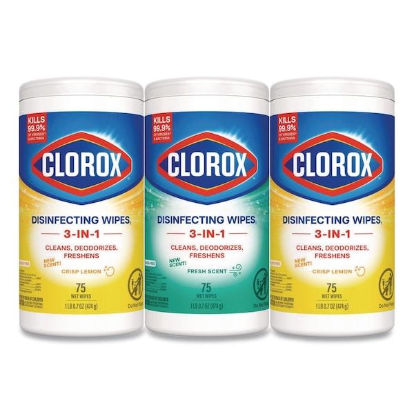 Clorox Disinfecting Wipes, Bleach Free, 1-Ply, 7x8, Fresh Scent/Citrus Blend, White, 75 Wipes, 3PK 30208PK - main
