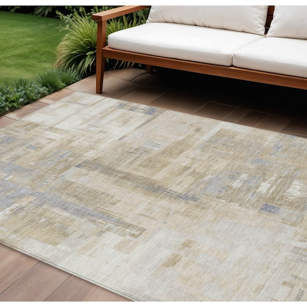 Homeroots 8' X 10' Ivory And Beige Abstract Washable Indoor Outdoor Area Rug 609205 - main
