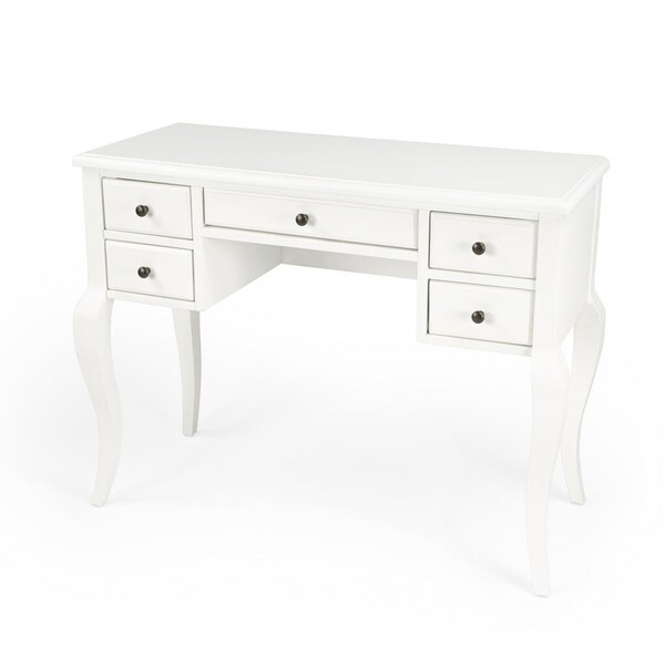 Homeroots 40" White Acacia Wood Writing Desk With Five Drawers 389451 - main