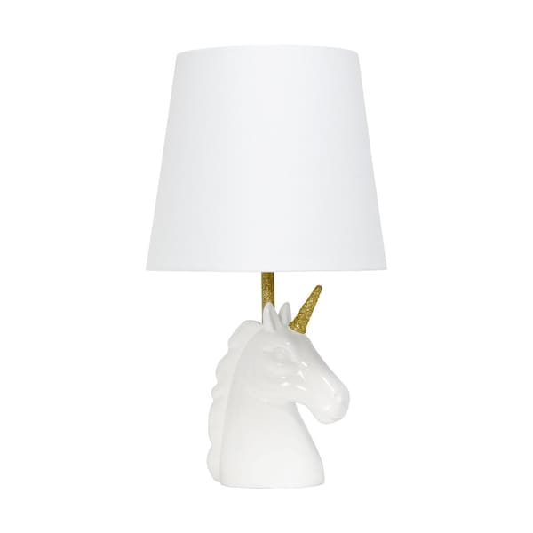 Homeroots 16" White And Gold Novelty Table Lamp With White Drum Shade 642945 - main