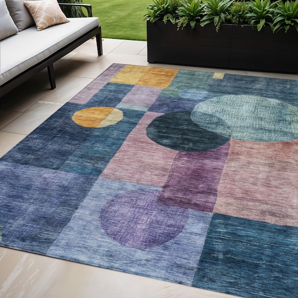 Homeroots 5' X 8' Blue Green And Copper Geometric Washable Indoor Outdoor Area Rug 604313 - main