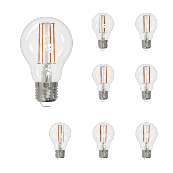Bulbrite LED Filament PK of 8, 7 W Dimmable A19 Light Bulb with Clear Finish and Medium Screw E26 Base, 4000K 861628 - main
