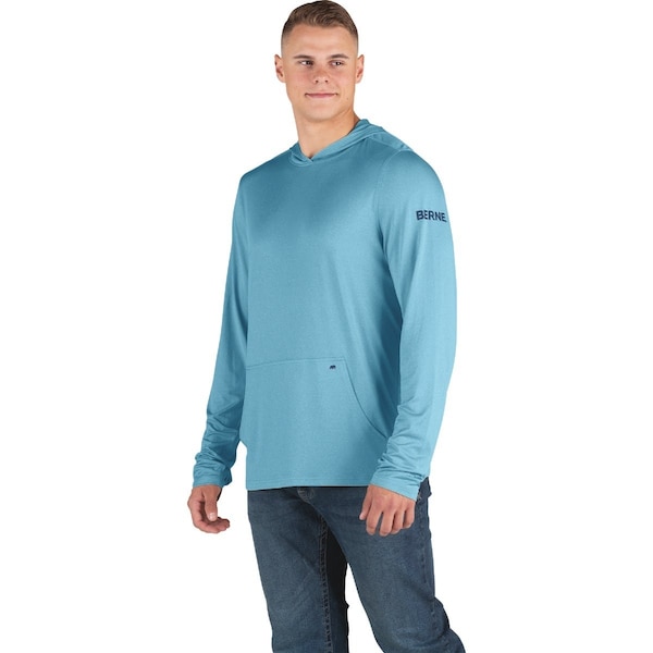 Berne Mens Large Heathered Blue Jay Long Sleeve Hooded UPF Sun Shirt SH13HBLJR440 - main