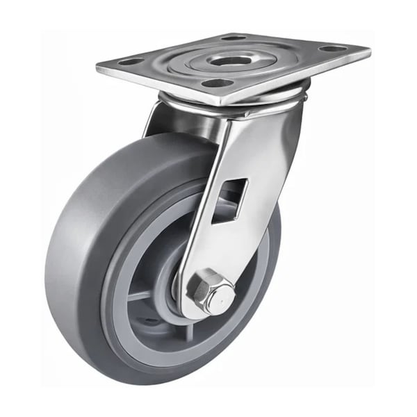 Hyw Products Heavy Duty Caster 6in x 2in Non-Marking Rubber Wheel Stainless Steel - Swivel (Flat) 40-60S-A1-INF(FLAT)(STS) - main