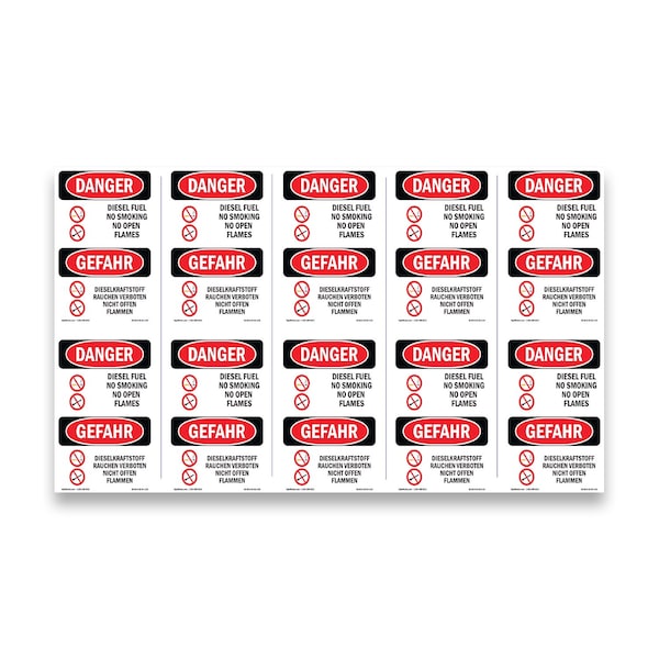 Signmission OSHA Danger Sign, Diesel Fuel No Smoking Bilingual, 5in X 3.5in Decal, 10PK, OS-DS-D-35-VG-1124-10PK OS-DS-D-35-VG-1124-10PK - main